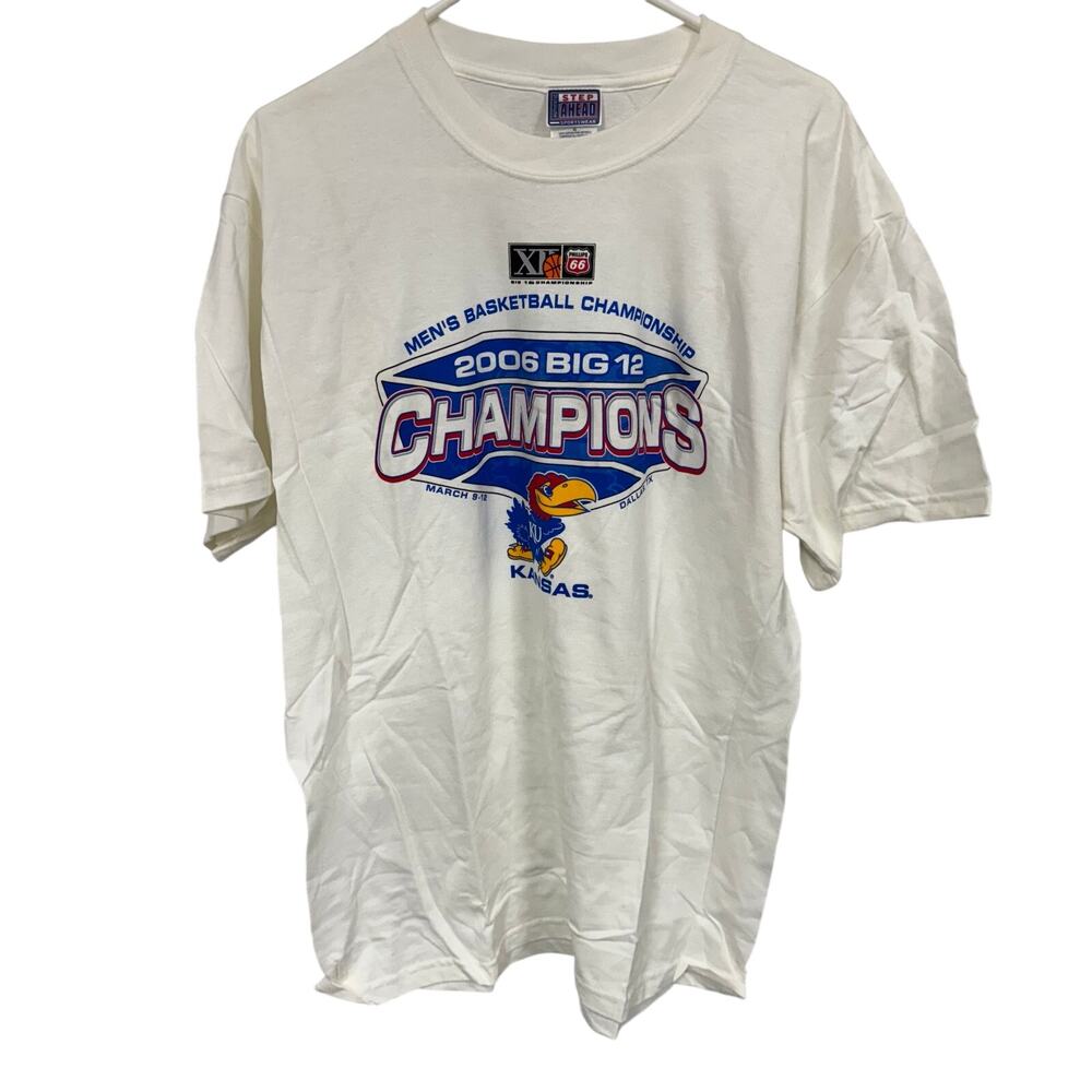 Retro Vintage Kansas Jayhawks Short Sleeve T-Shirt Size Large 2006 Big 12 Champs